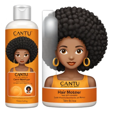 Bottle of Cantu Hair Moisturiser. The label on the bottle should have a picture of a black woman with afro. sticker