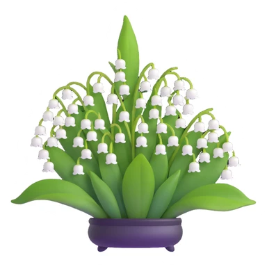 Realistic lily of the valley with correct leaf structure - large elliptical leaves from base, with center flower stem bearing small white bell flowers hanging in a row sticker