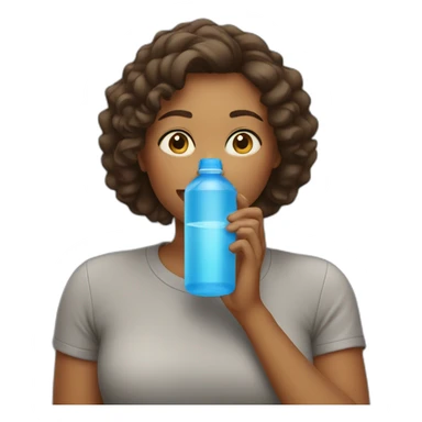 woman drinking from water bottle bigger than her sticker