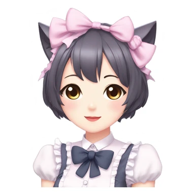 Gorgeous anime style catgirl with blushing face with maid outfit bow tie idol model kawaiicore pearly petite simplistic aesthetic trending style sticker