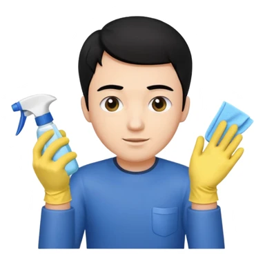 BLACK HAIR LIGHT SKIN MAN cleaning the toilet sticker