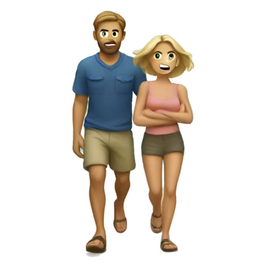 Caucasian couple sneaking away to an island  sticker