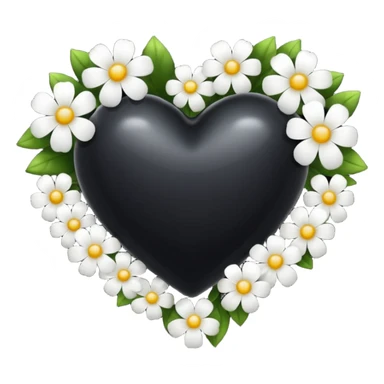 Black heart with white flowers sticker