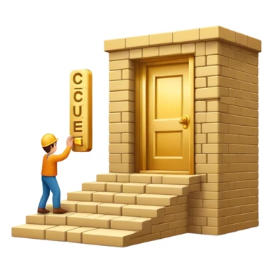 represents the habit formation process with a person stacking bricks to build a staircase, a signpost labeled "Cue → Action → Reward", and a glowing golden door at the top symbolizing success and transformation. Let me know if you need any tweaks! 🚀 sticker