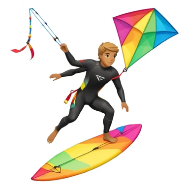 A kite surfer gliding across the ocean, with a colorful kite soaring high in the sky and the surfer carving through the waves. The scene captures the energy and freedom of the sport, with the sun shining and the ocean's waves splashing around. sticker