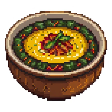 pixel art bowl of chutney with spices sticker