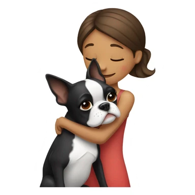 Women hugging a boston terrier dog sticker