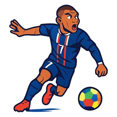 dynamic pose of Kylian Mbappé in soccer uniform sticker