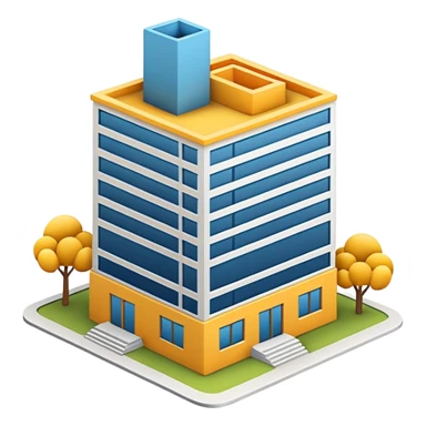 Emoji-style illustration of a BIM model (3D building model), flat vector look, bold outlines, minimal details, no background sticker