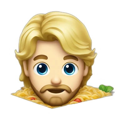 Blond blue eyes Developer with beard and ramen in box sticker