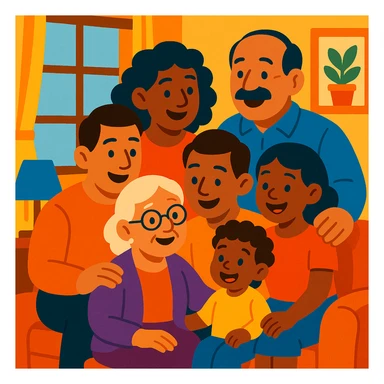 warm illustration of a family theme, diverse age family members together, bright and cozy atmosphere sticker