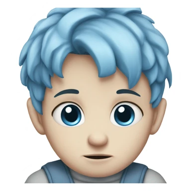 Sad baby Caucasian boy with blue eyes and blue hair sticker