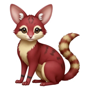 Maroon-Red, soft natural realistic romantic vintage antique divine beautiful elegant pretty precious cute young youthful  Fakémon-Pokémon-opossum-feline-mouse-serval-caracal-chinchilla-Minccino-Cinccino-Meowstic-rodent-hybrid-creature with a big fluffy bushy tail (full body) sticker