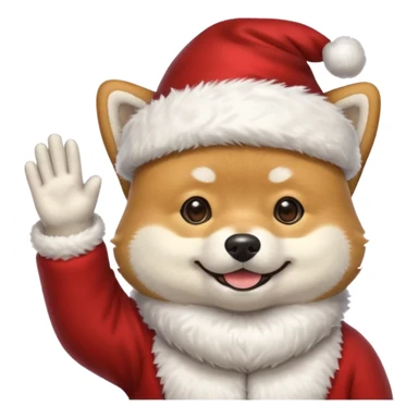 shiba inu wearing santa hat with grey beard like santa waving hi sticker