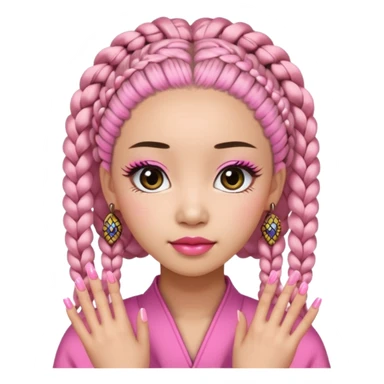 Une chinoise en Corée-du-Sud avec des faux ongles roses et des faux cils et des tresses africaines sticker