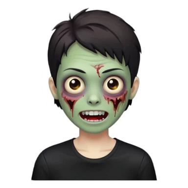 joyful zombie with short dark hair wearing a black shirt sticker
