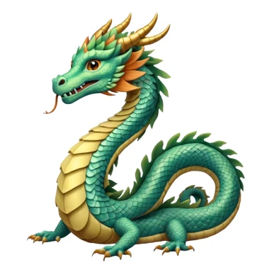  serpent dragon. Slim, serpentine body with smooth scales in soft blues and greens. Fluffy leaf plumes replace the tail fins, and a terracotta crown-like crest adorns its head. Gentle amber eyes. it should be similar to traditional chinese dragons. sticker