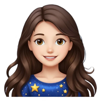 brunette long hair girl sparkling with love glitter and stars instead of eyes sticker