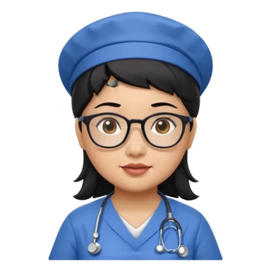 FILIPINA FEMALE NURSE, CHUBBY, BLACK HAIR, WITH GLASSES, BLUE SCRUBS, AND CAP sticker