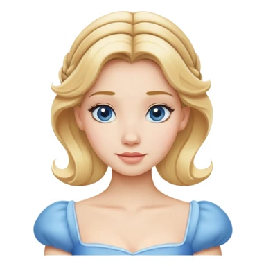 extremely minimal Cinderella from hips up, simple blue dress shape, basic blonde hair outline, few facial details, ultra simplified sticker
