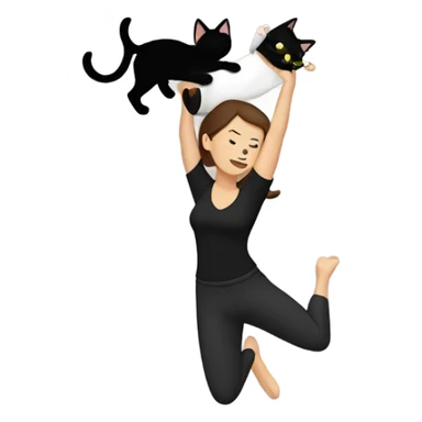 Brunette white woman lifting black cat in the air above head sticker