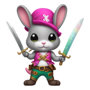 Rainbow mermaid bunny wearing pink pirate clothes and sword sticker