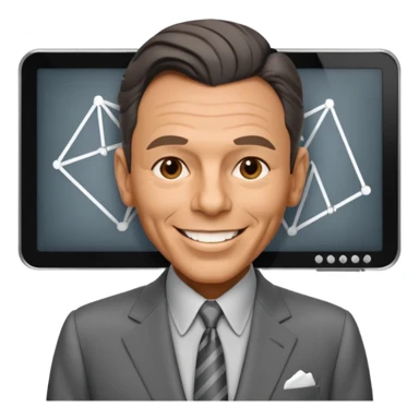 Frank Sinatra smiling and showing trendlines on a screen in the background sticker