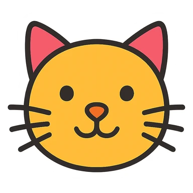 cat face with whiskers, color outline icon style sticker