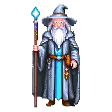 Gandalf the wizard with white beard, staff, and magical robe sticker