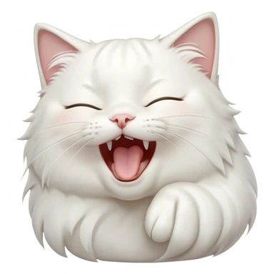 Cinematic Cute Yawning White Cat Portrait Emoji, Head gently tilted with an endearing, wide-open yawn and softly closed eyes, showcasing a pristine white fur with delicate hints of silver, simplified yet irresistibly adorable, highly detailed, glowing with a tender, cozy radiance, high shine, exuding sleepy charm and gentle affection, styled with a soft glowing outline, capturing the essence of a white cat caught mid-yawn, radiating pure, adorable lethargy! sticker
