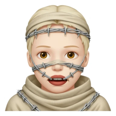 Head wrapped in gauze, mouth sealed with barbed wire. sticker
