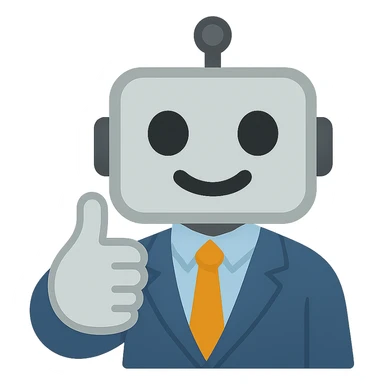 Make the recruiter robot emoji much cuter and more friendly, masculine, in apple style, flat, giving a thumbs up, business casual, with a transparent background. sticker