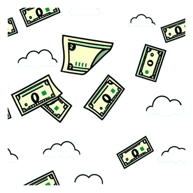 money rain, dollar bills falling from clouds sticker