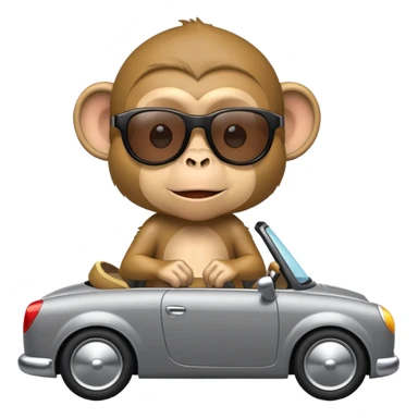Monkey driving a grey car with sunglasses on sticker