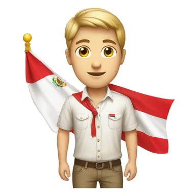 White boy wearing a shirt with Peruvian flag sticker