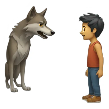  a man looking at a mirror and seeing a human wolf sticker