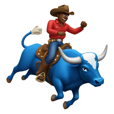 Cowboy riding a blue and red bucking bull sticker
