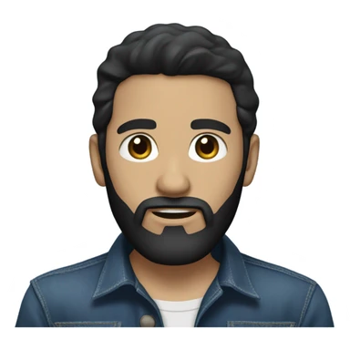 person with a black beard. No moustache. White skin tone. Nice black hair. Denim dark blue shirt sticker
