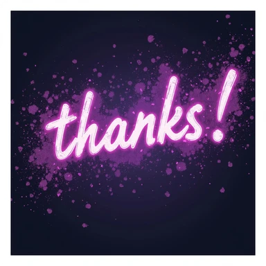 "thanks!" cyberpunk style text splash overlay lavender, streamer overlay, brush-font sticker