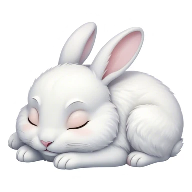 Meme-Worthy Cute Sleeping White Rabbit Portrait Emoji, Head resting peacefully with a contented smile, showcasing a delightfully compact build and a luxuriously soft pure white fur, eyes shut in a serene nap, Simplified yet hilariously adorable features, highly detailed, glowing with a soft, drowsy light, high shine, relaxed and utterly lovable, stylized with an air of playful laziness, bright and heartwarming, soft glowing outline, capturing the essence of a comically sleepy bunny, so meme-worthy it feels like it could instantly become the next viral sensation of adorable slumber! sticker