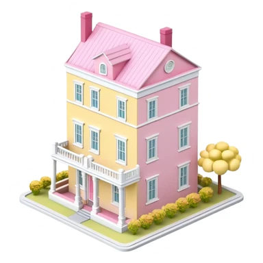 charleston pastel row home dollhouse, 3d isometric, realistic, pink and yellow sticker