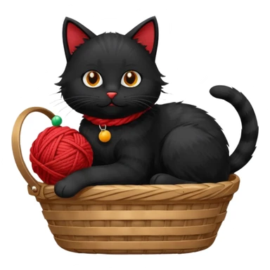 A playful black cat in a basket edge, playing with a yarn ball. sticker