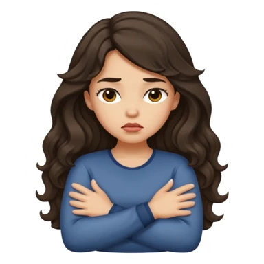 Light tan girl with dark, long, wavy hair crossing her arms and pouting sticker