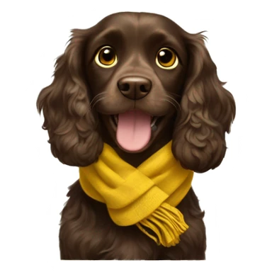 Happy dark brown cocker spaniel in a yellow scarf  sticker