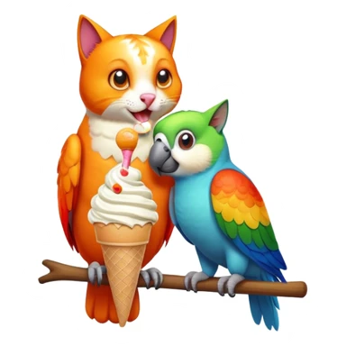 Parrot eating an ice cream on top of an orange cat sticker