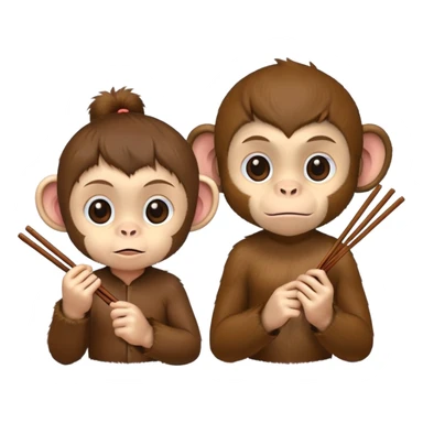 Girl monkey and boy monkey holding chopsticks sticker