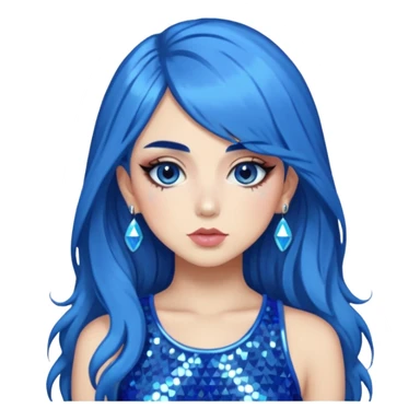 Charly xcx with long hair and full glam makeup, blue hair sticker