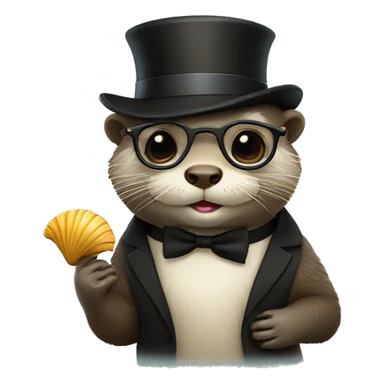 Cute Otter with glasses and top hat holding scallop shell sticker