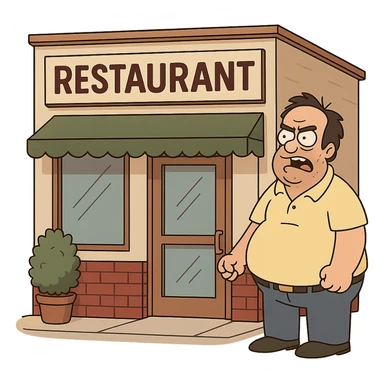 normal Italian restaurant exterior with clean lines, no special features sticker