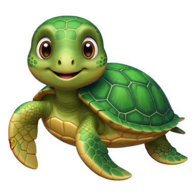 whimsical 3D green turtle with a round face, large expressive eyes, and tiny paws sticker